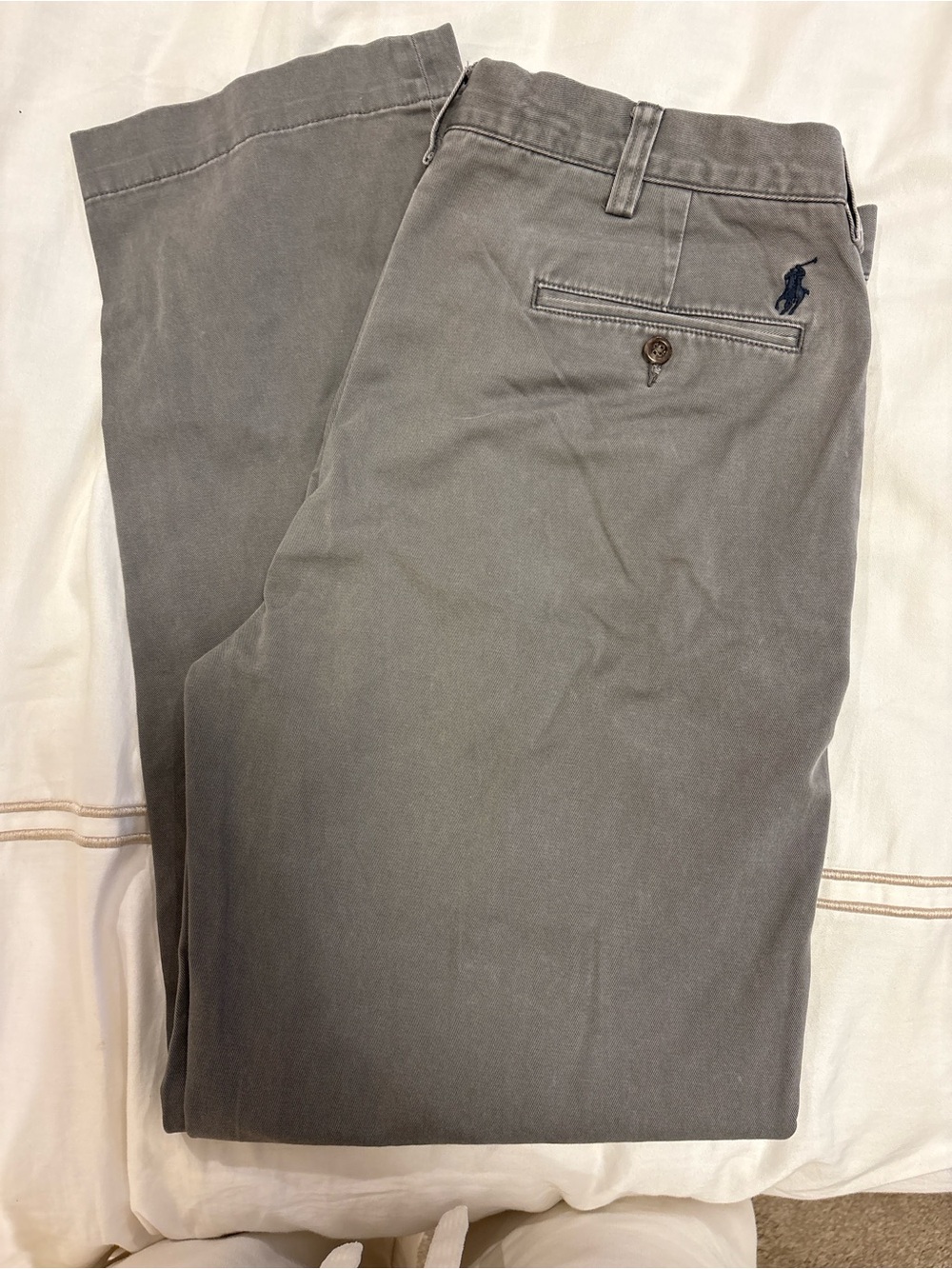 Ralph Lauren Gray Men’s Chino Pants with Navy Pony Embroidery